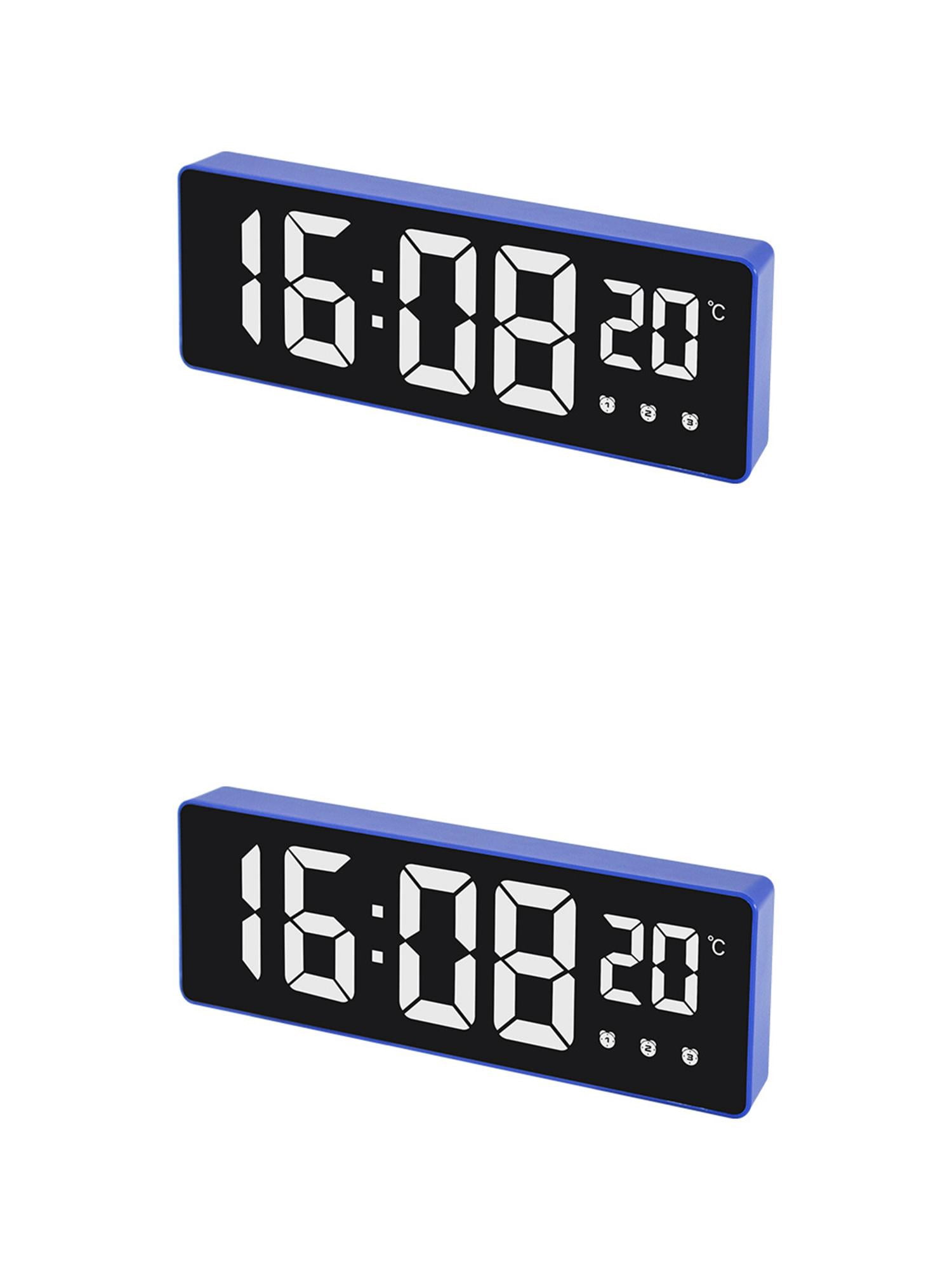 Unique Bargains 2 Pcs Triple Alarm Clock for Bedroom for Deep Sleepers Blue