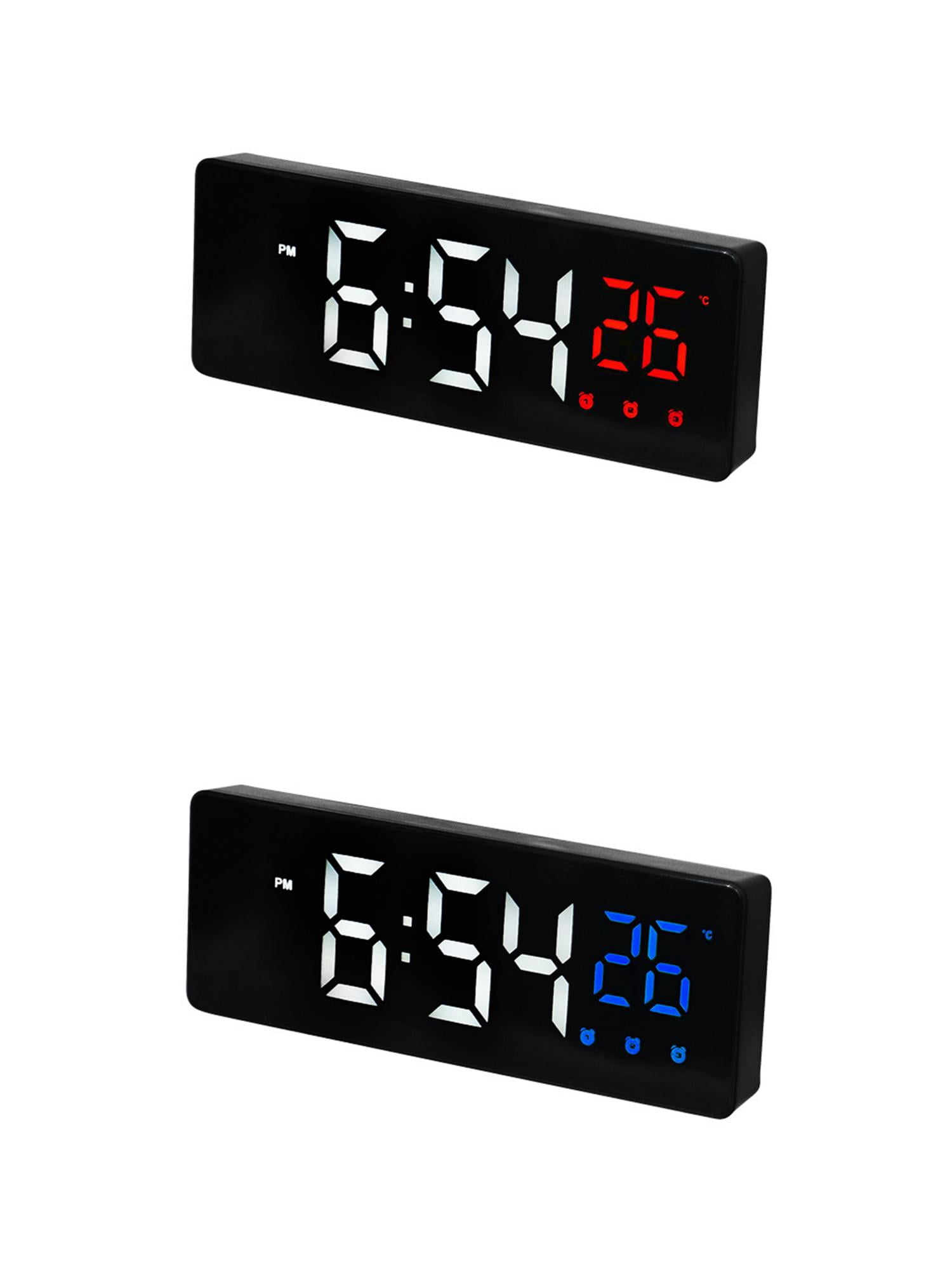 Unique Bargains 2 Pcs Triple Alarm Clock with Big Numbers Black Blue/Black Red