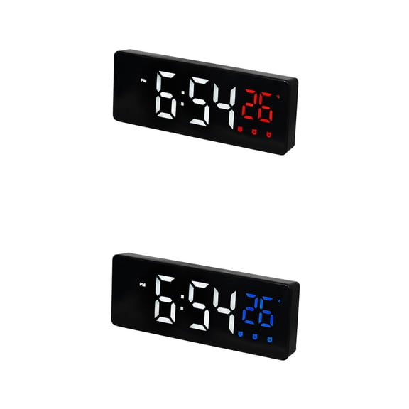Unique Bargains 2 Pcs Triple Alarm Clock with Big Numbers Black Blue/Black Red