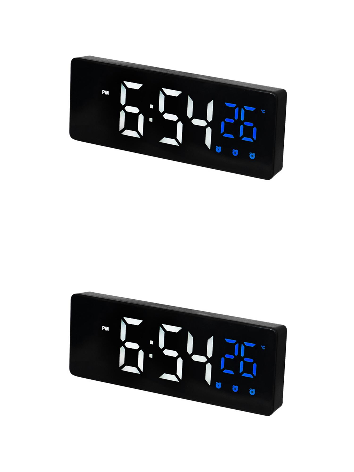 Unique Bargains 2 Pcs Triple Alarm Clock with Big Numbers Black Blue