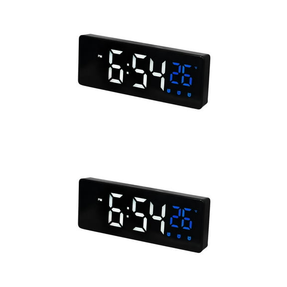 Unique Bargains 2 Pcs Triple Alarm Clock with Big Numbers Black Blue