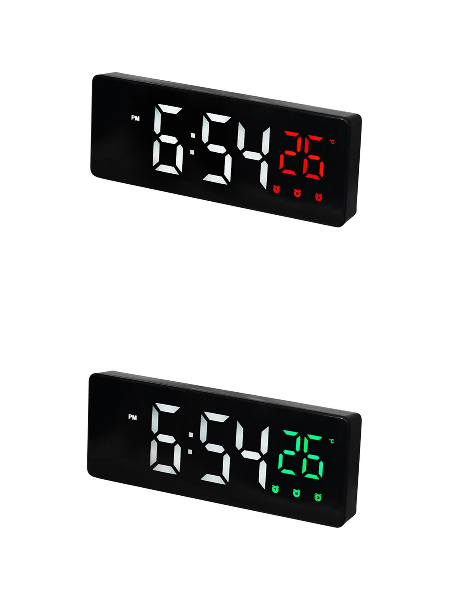 Unique Bargains 2 Pcs Triple Alarm Clock with Big Numbers Black Green/Black Red