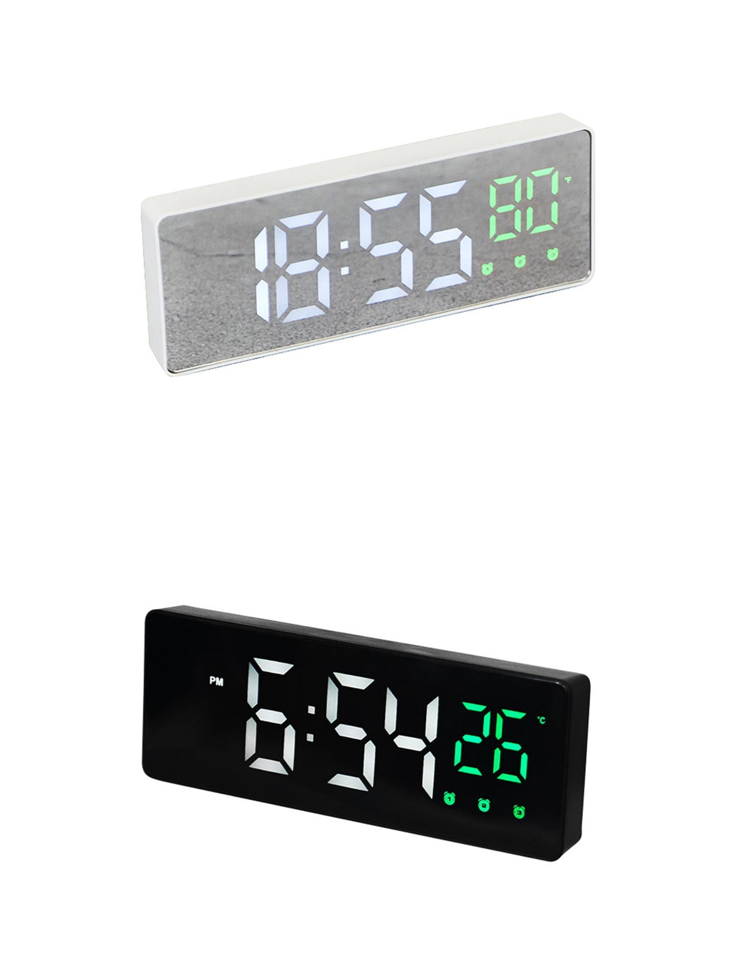 Unique Bargains 2 Pcs Triple Alarm Clock with Big Numbers Black Green/White Green
