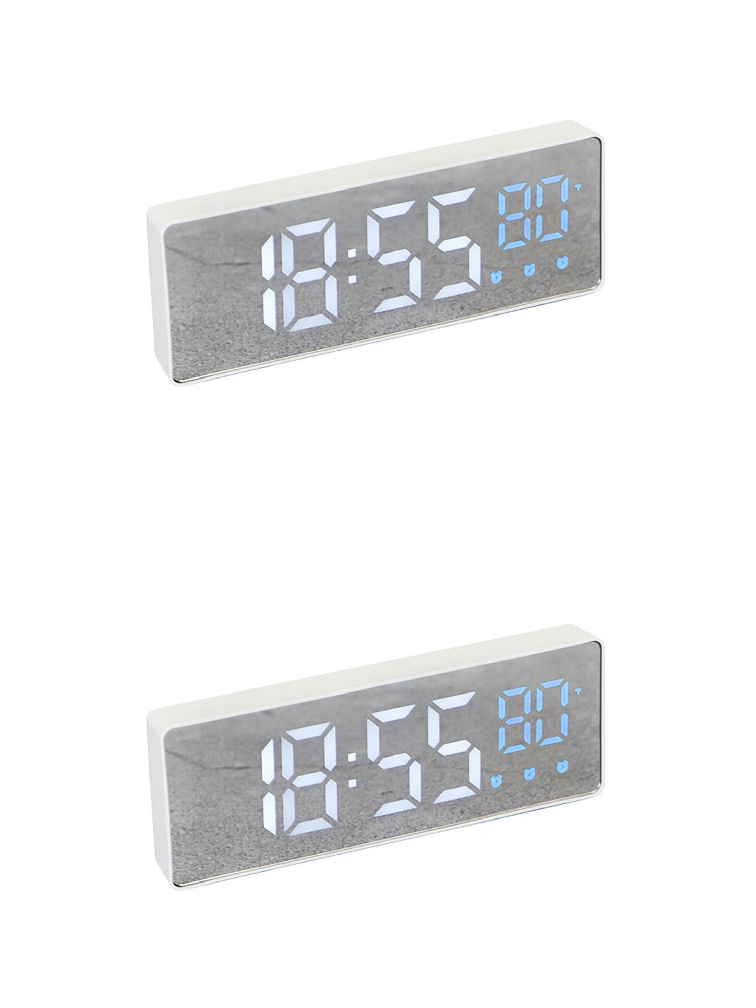 Unique Bargains 2 Pcs Triple Alarm Clock with Big Numbers White Blue