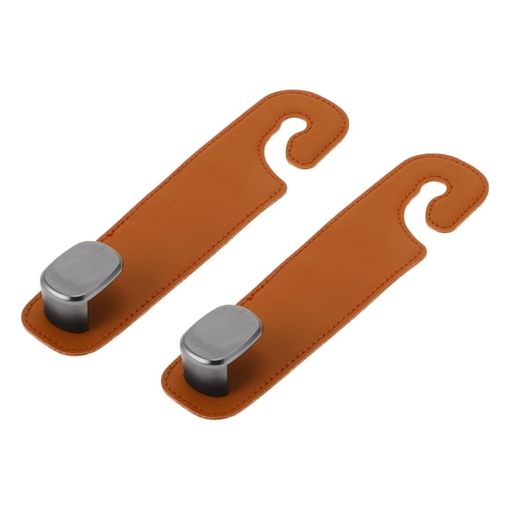 Unique Bargains 2 Pcs Universal Car Seat Headrest Hook for Most Car, SUV, Truck Car Seat Back Organizer Hooks Sturdy Faux Leather Metal Orange 6.93"x1.77"