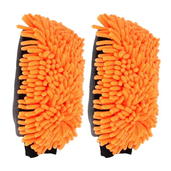 Unique Bargains 2 Pcs Universal Car Wash Mitts Microfiber Car Wash Mitts Elastic Wrist Cuffs Scratch Free Soft Absorbent for Car Home Window - Orange