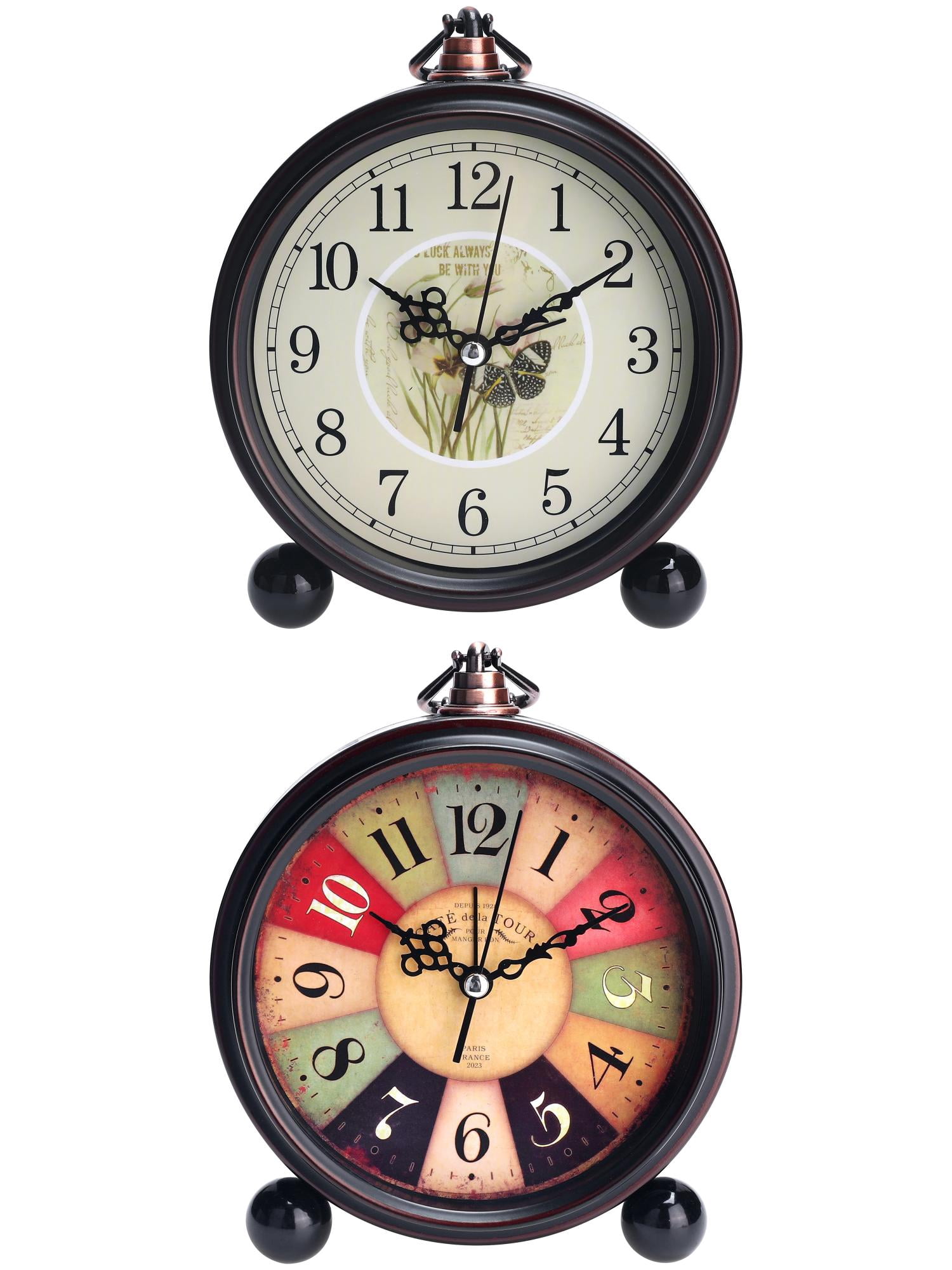 Unique Bargains 2 Pcs Vintage Desk Clock Silent Retro Battery Operated Brown/Pink