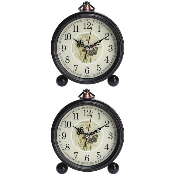 Unique Bargains 2 Pcs Vintage Desk Clock Silent Retro Battery Operated Brown