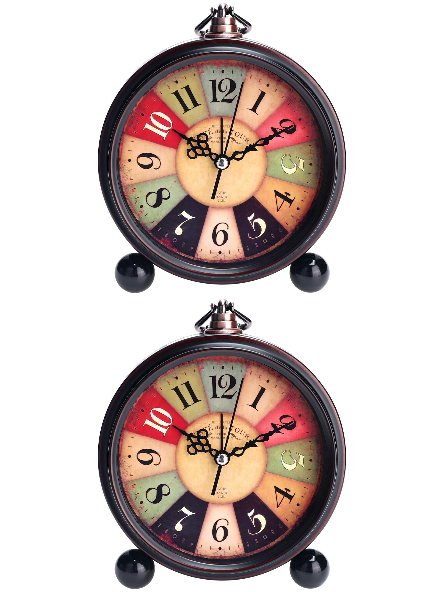 Unique Bargains 2 Pcs Vintage Desk Clock Silent Retro Battery Operated Pink