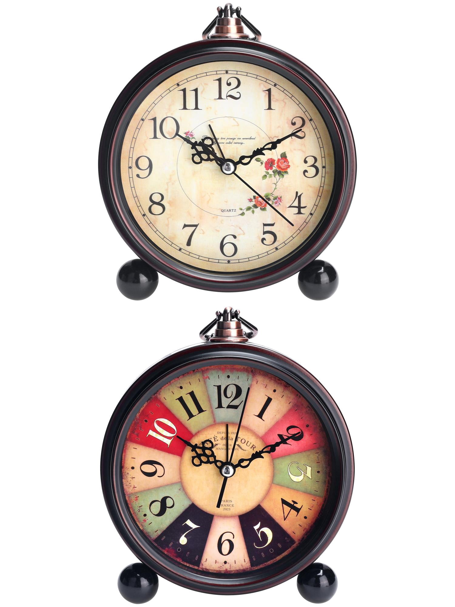 Unique Bargains 2 Pcs Vintage Desk Clock Silent Retro Battery Operated Red/Pink