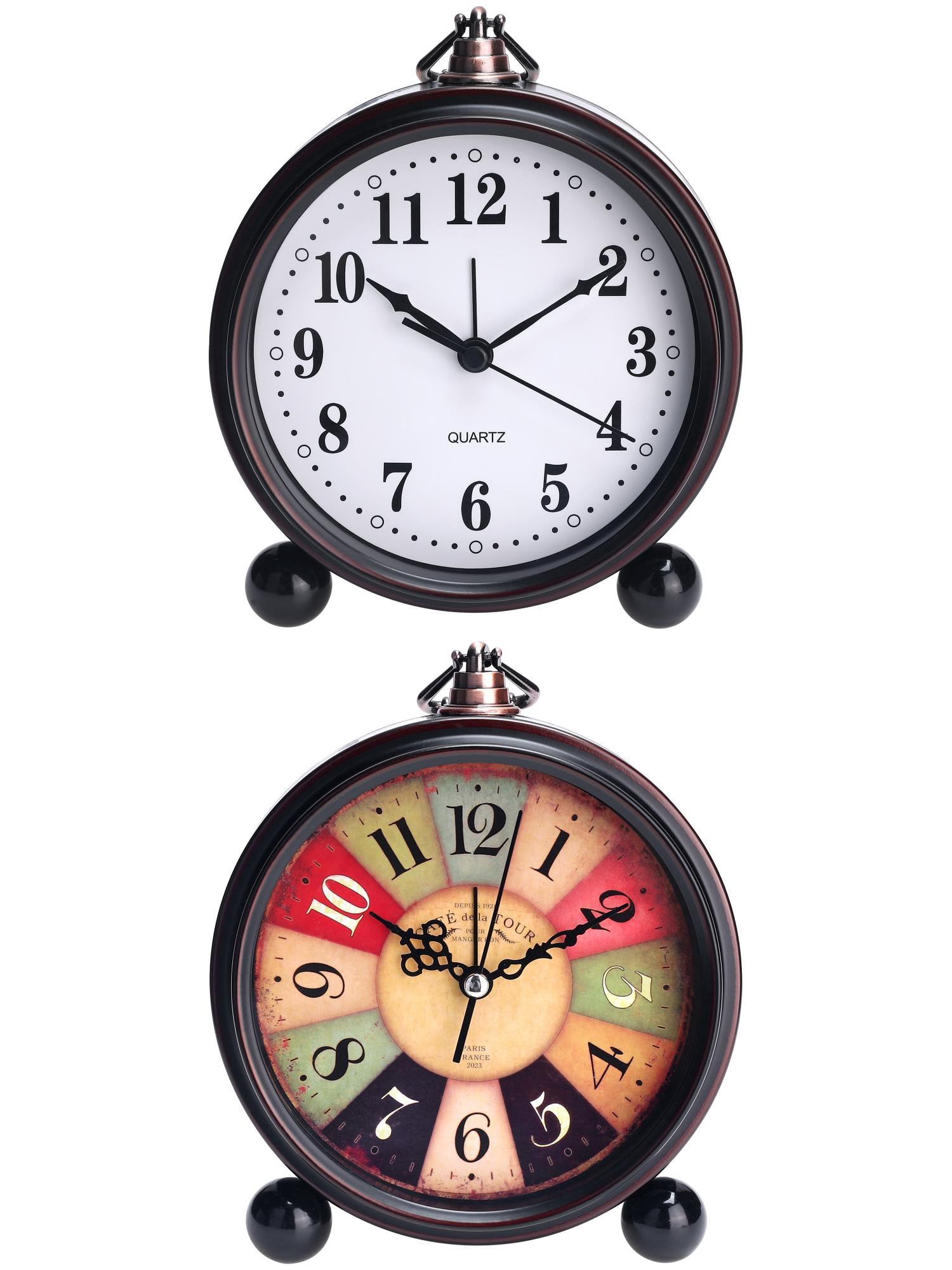 Unique Bargains 2 Pcs Vintage Desk Clock Silent Retro Battery Operated White/Pink