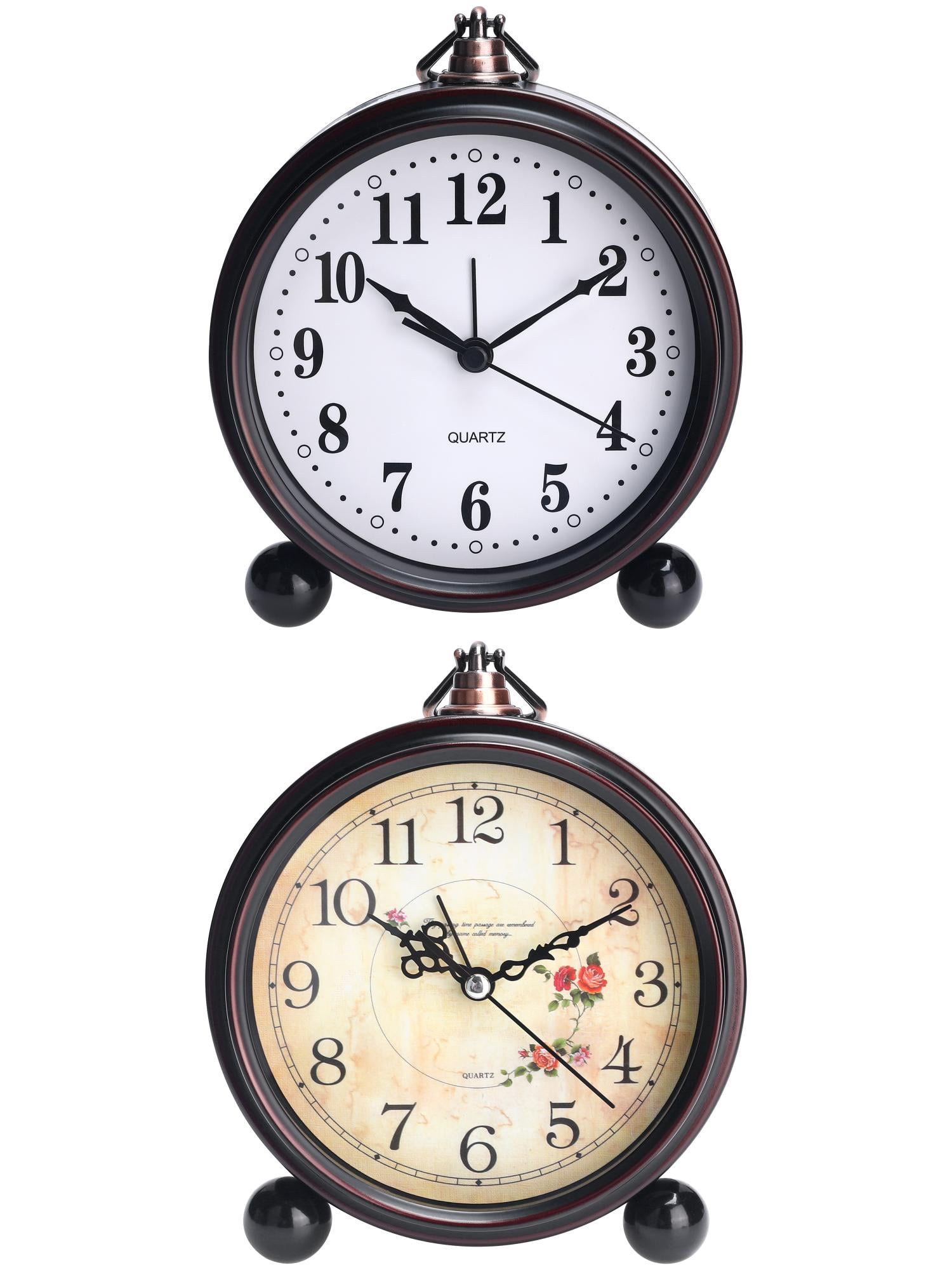 Unique Bargains 2 Pcs Vintage Desk Clock Silent Retro Battery Operated White/Red