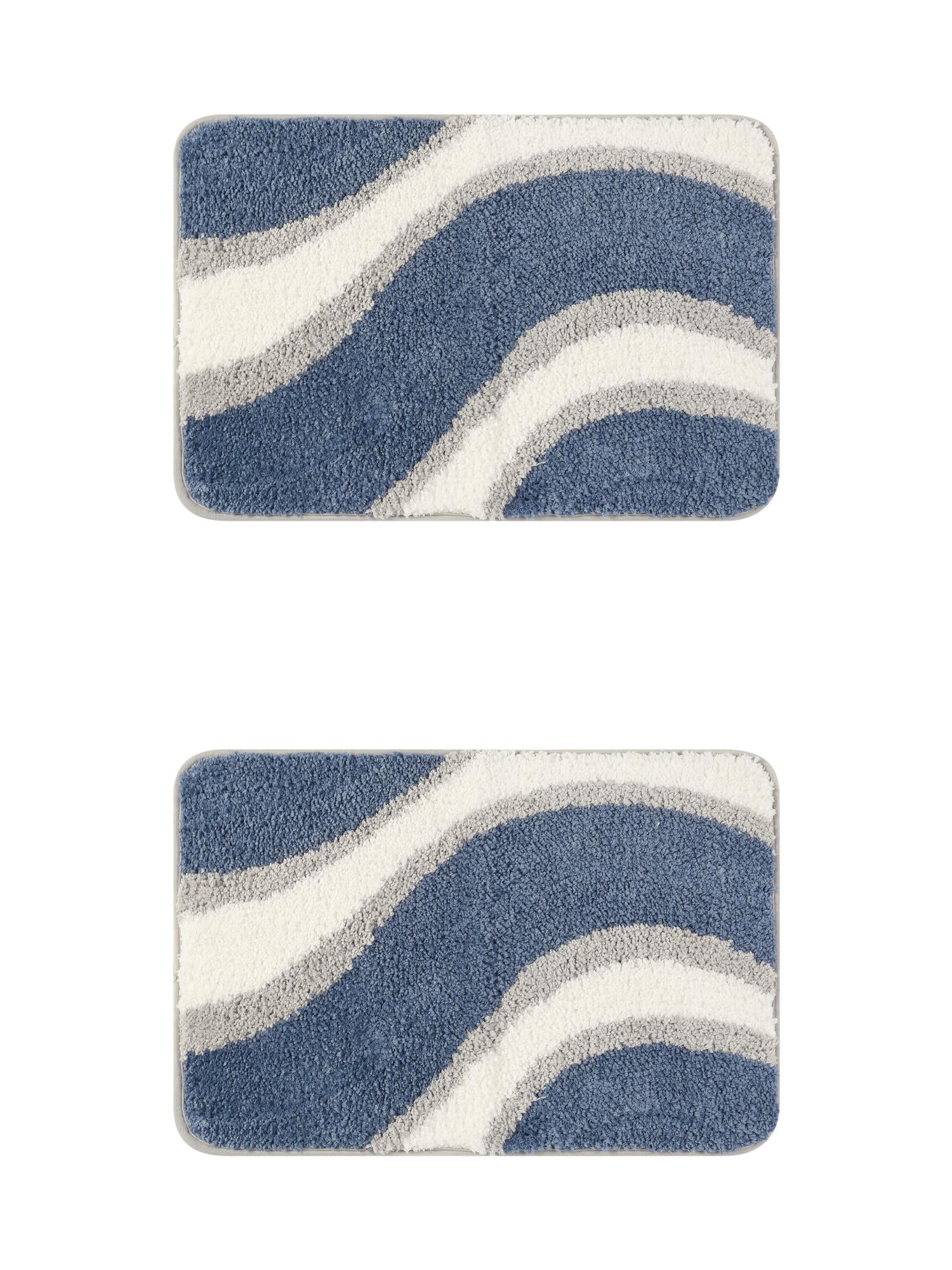 Unique Bargains 2 Pcs Wavy Stripes Bathroom Rugs Absorbent Non-Slip Bath Mats Multi-1 16" x 24"