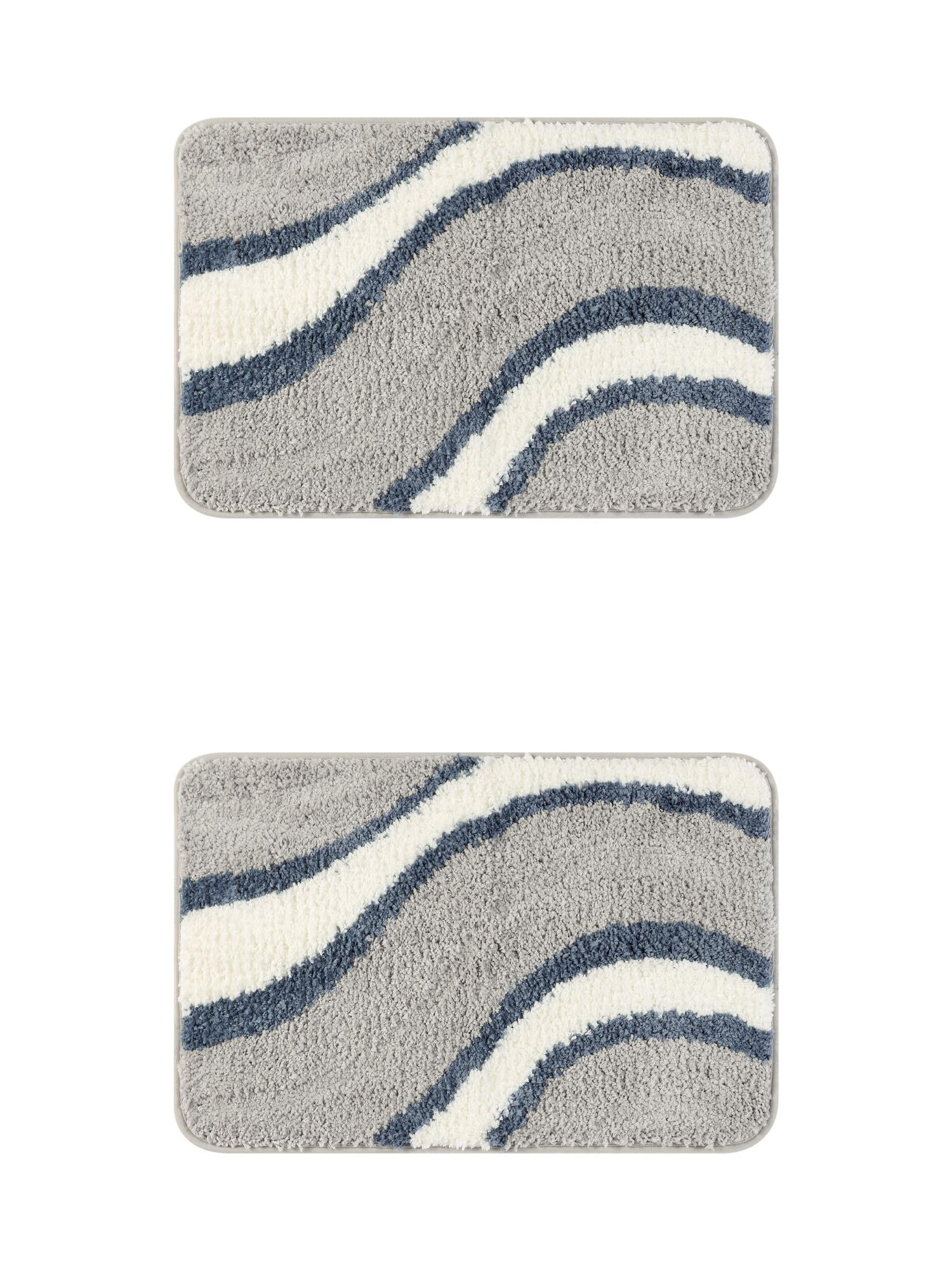 Unique Bargains 2 Pcs Wavy Stripes Bathroom Rugs Absorbent Non-Slip Bath Mats Multi-2 16" x 24"