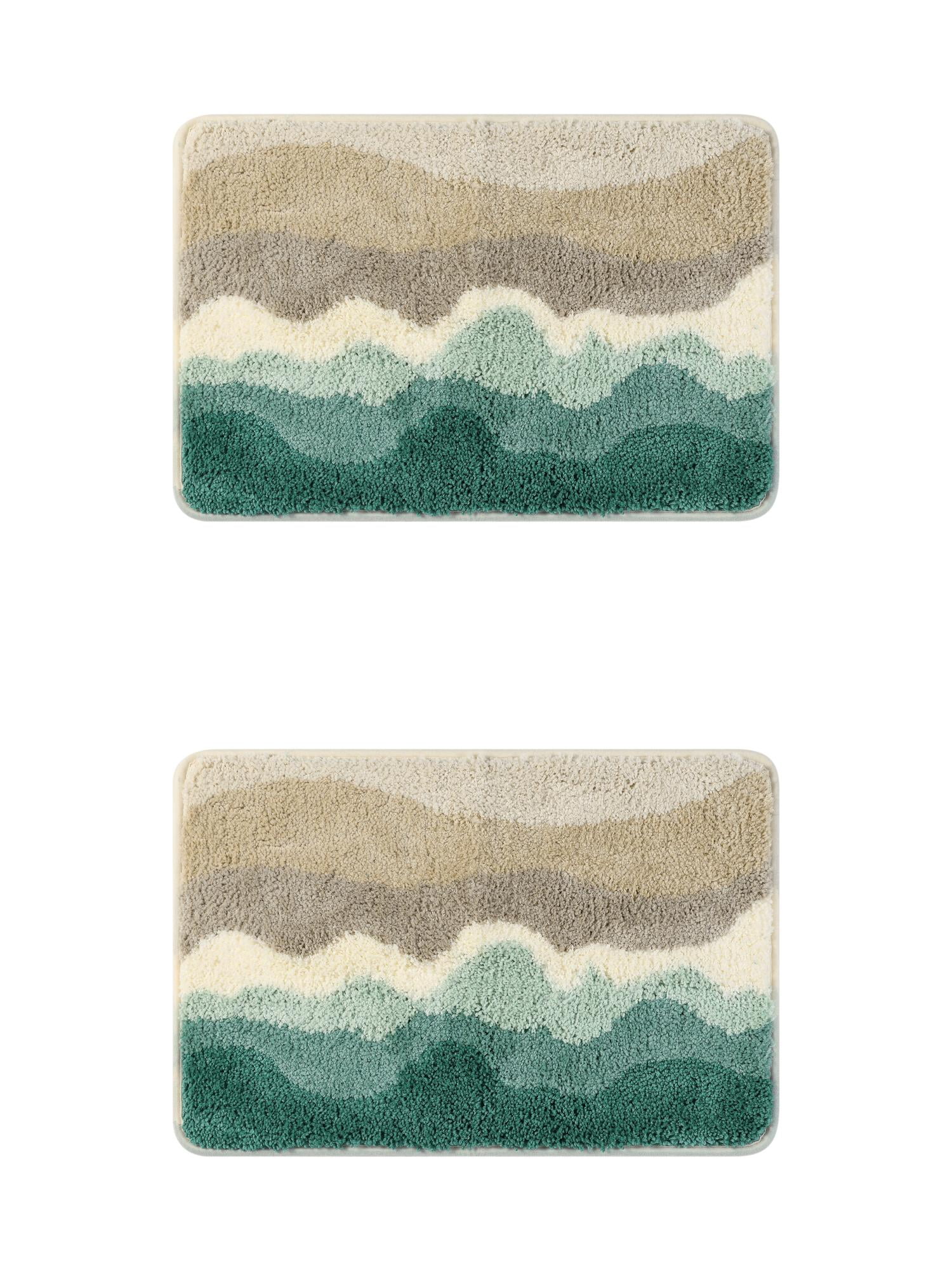 Unique Bargains 2 Pcs Wavy Stripes Bathroom Rugs Absorbent Non-Slip Bath Mats Multi-3 16" x 24"