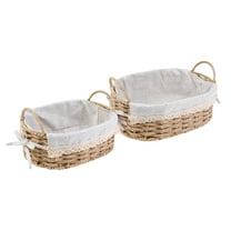 Unique Bargains 2 Pcs Wicker Basket with Handle Beige 10.2*7.1*3.5in/11.8*8.3*3.7in