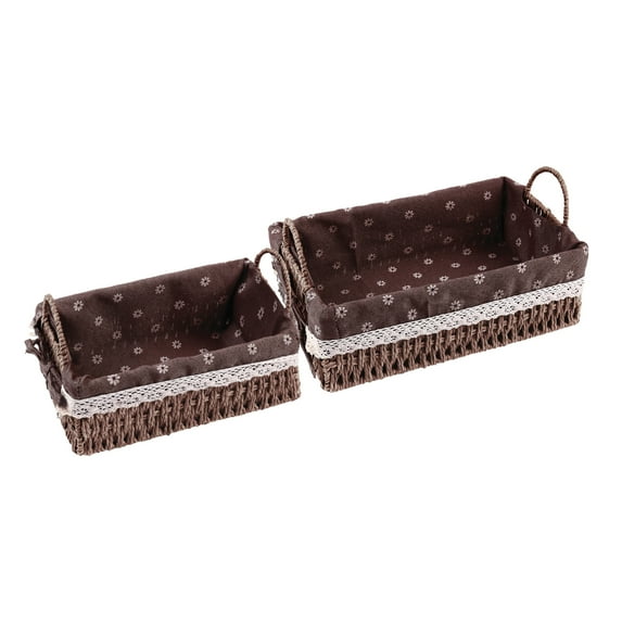 Unique Bargains 2 Pcs Wicker Basket with Handles Coffee 10.2*7.1*3.5in/11.8*8.3*3.7in