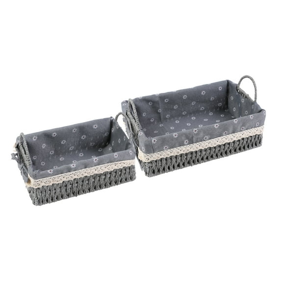 Unique Bargains 2 Pcs Wicker Basket with Handles Gray 10.2*7.1*3.5in/11.8*8.3*3.7in