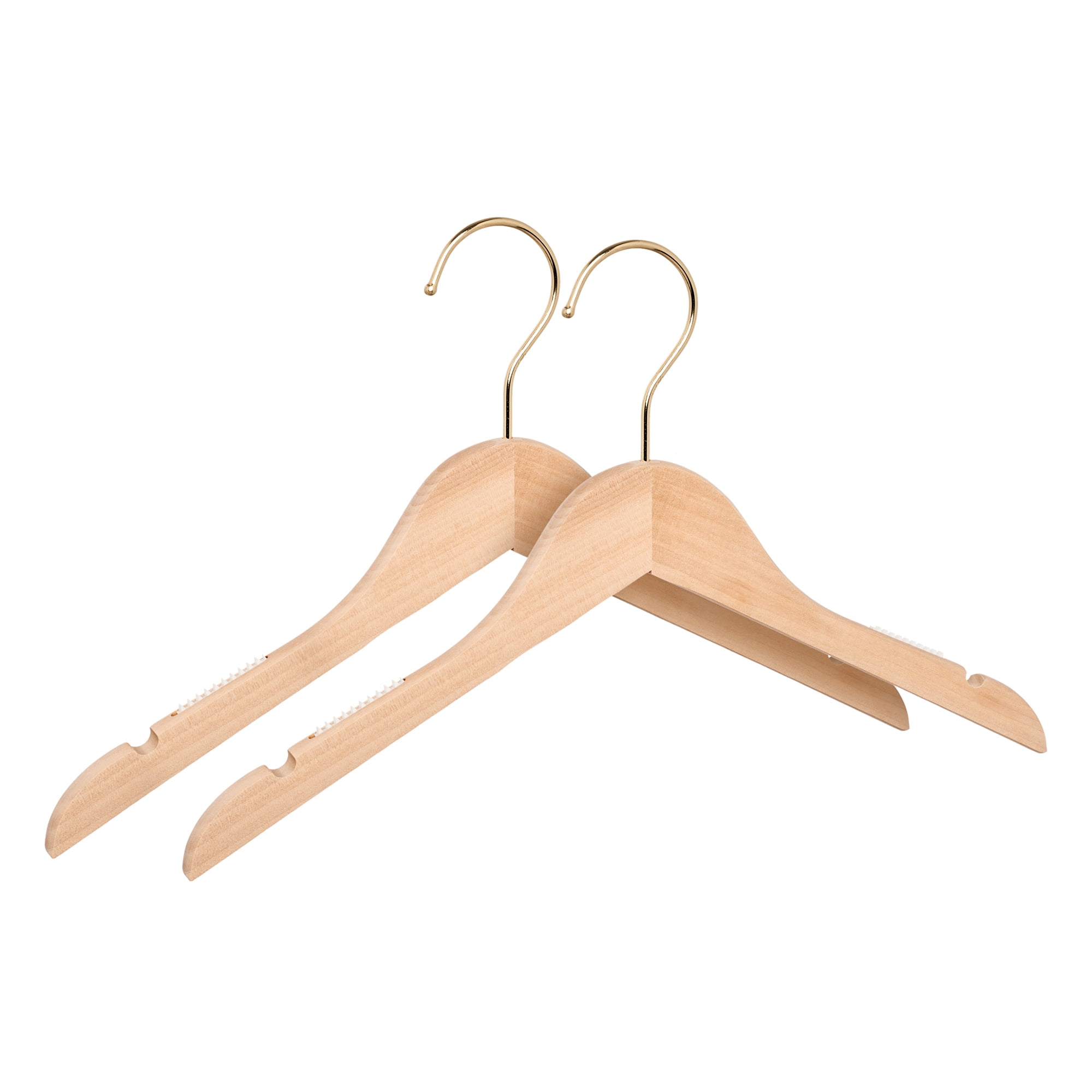Unique Bargains 2 Pcs Wood Non-Slip Durable Space Saving Clothes Hangers Beige 15"x3.9"