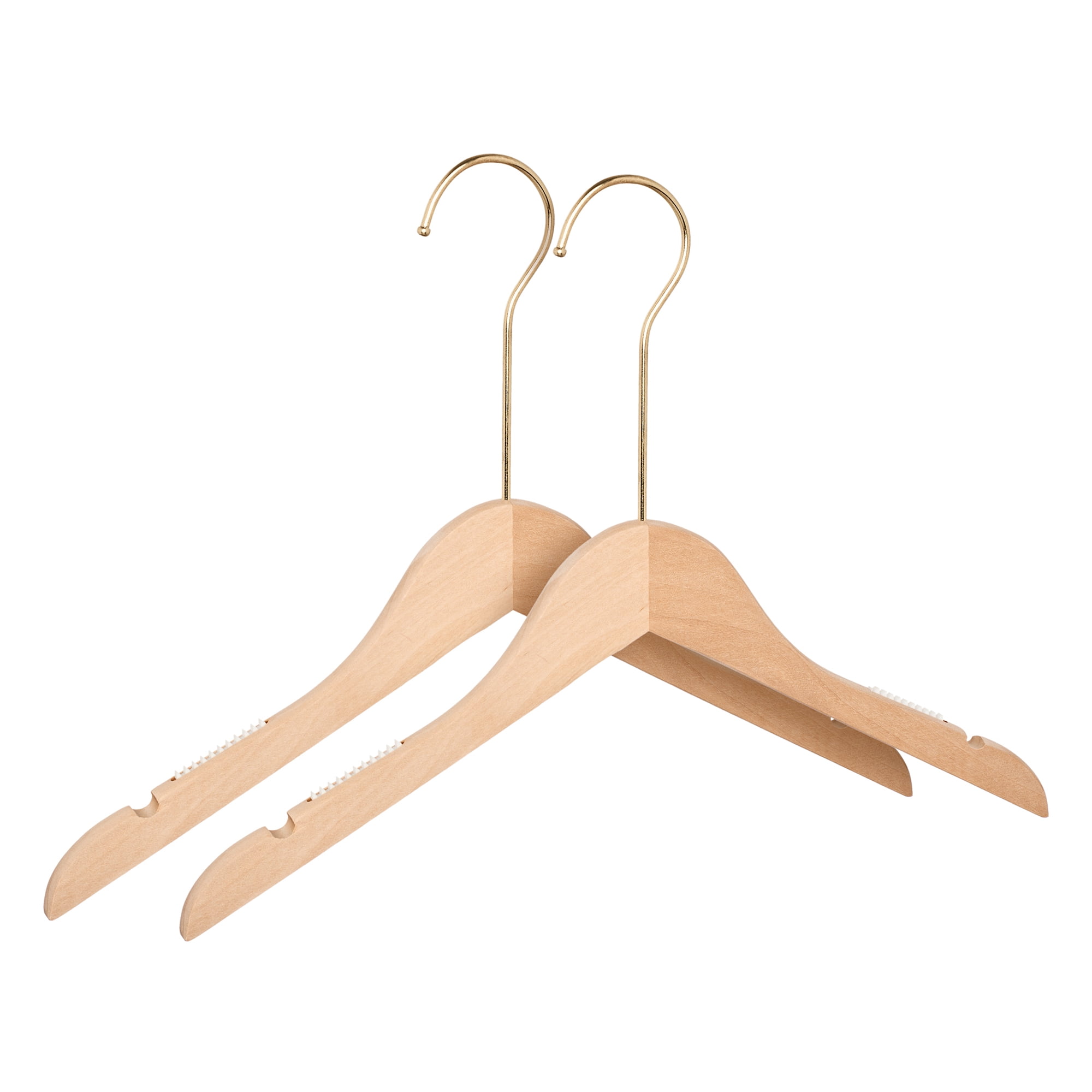 Unique Bargains 2 Pcs Wood Non-Slip Durable Space Saving Clothes Hangers Beige 15"x5.9"