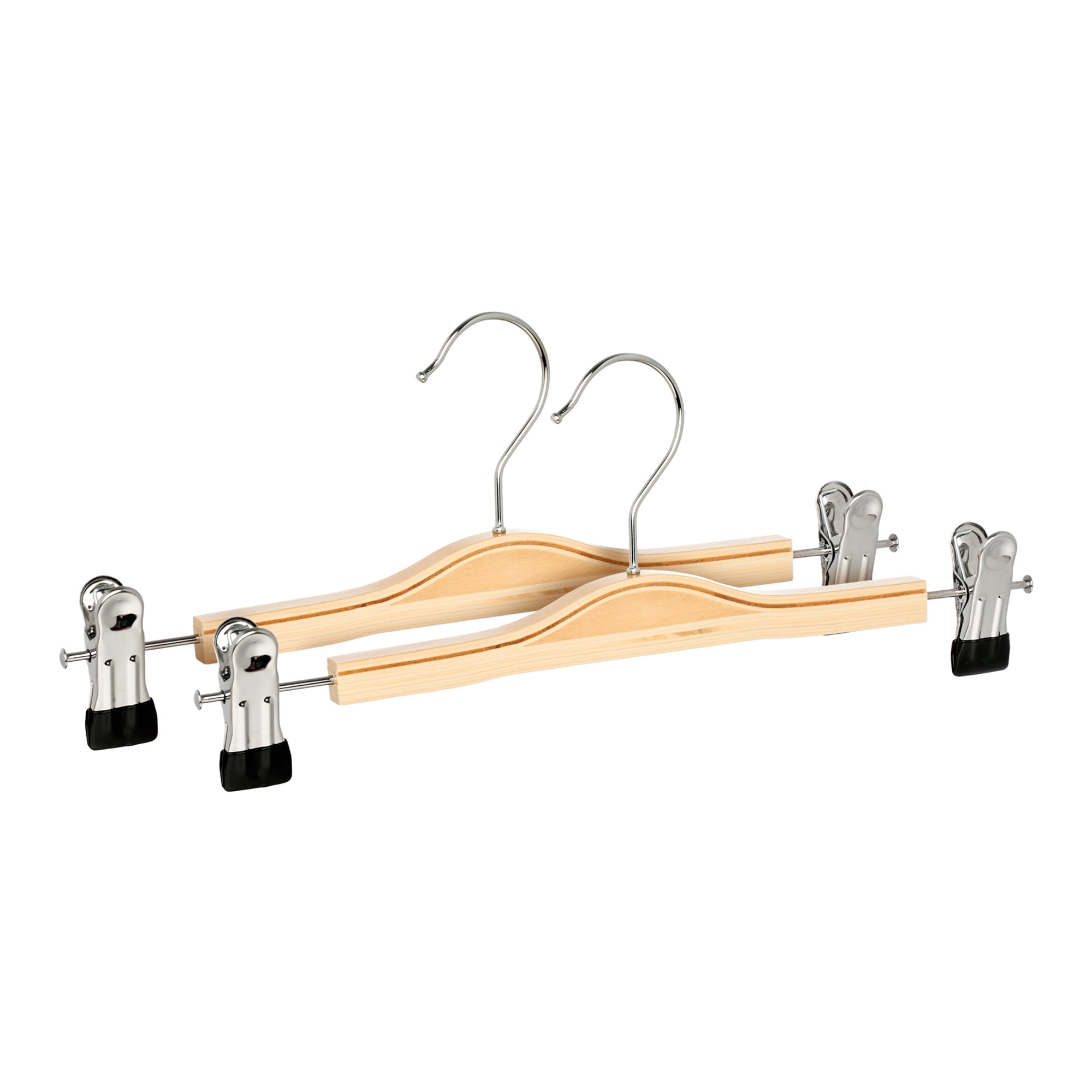 Unique Bargains 2 Pcs Wood Non-Slip Great Hangers with Clips for Closet Natural 12.6inch