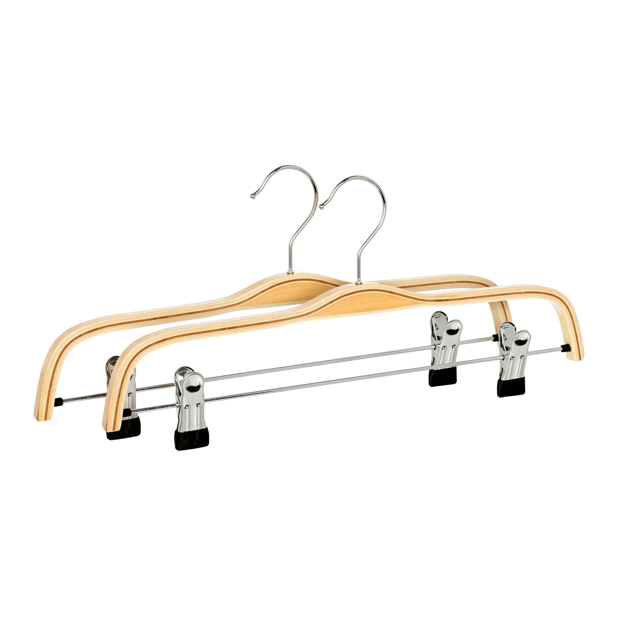 Unique Bargains 2 Pcs Wood Non-Slip Great Hangers with Clips for Closet Natural 14.6inch