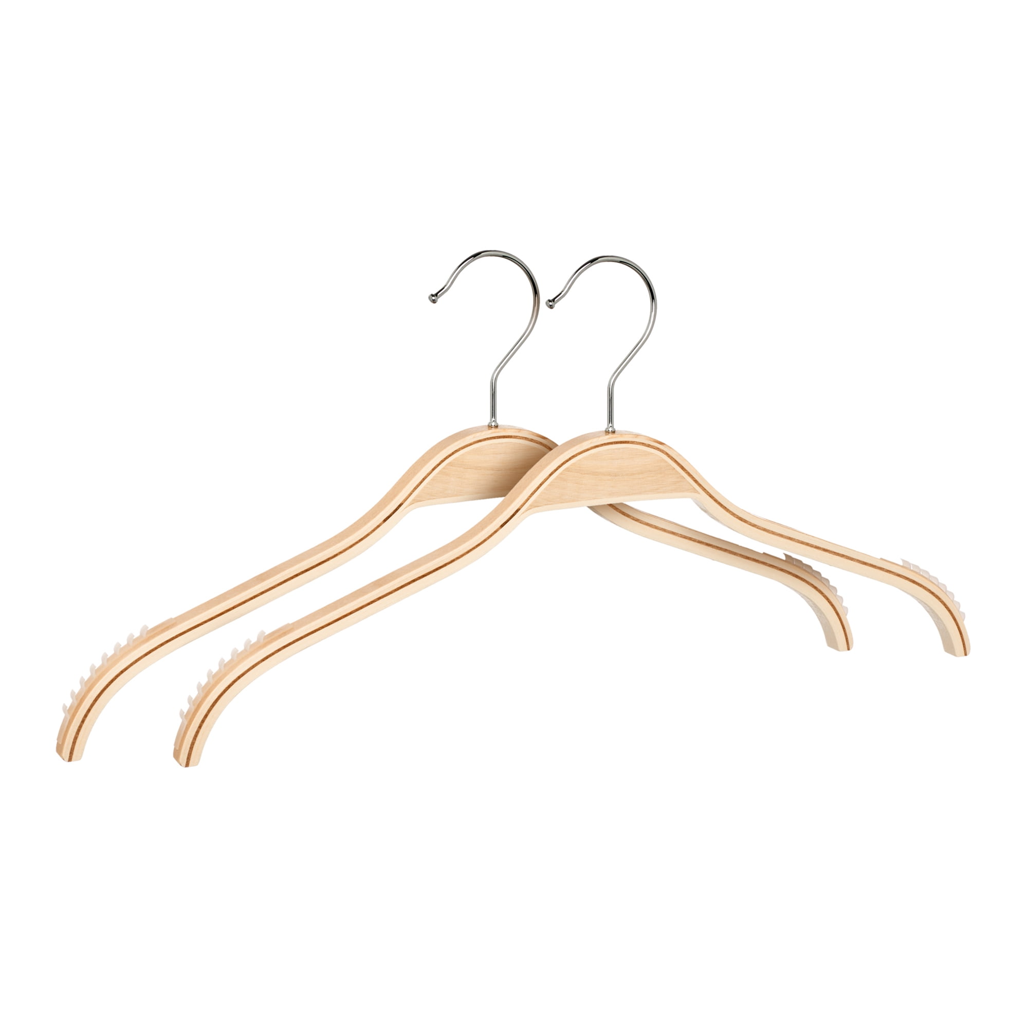 Unique Bargains 2 Pcs Wood Non-Slip Great Hangers with Clips for Closet Natural 15inch
