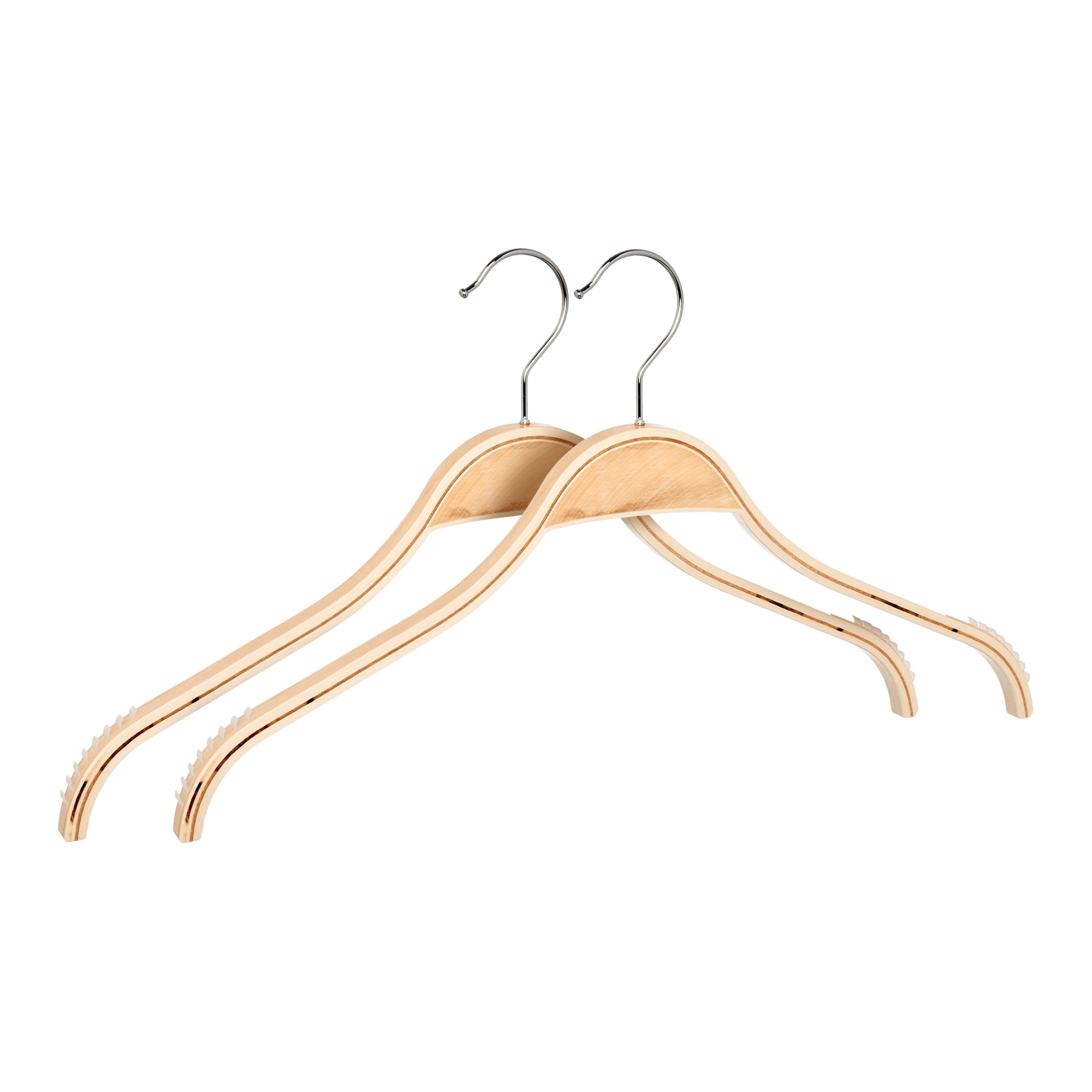 Unique Bargains 2 Pcs Wood Non-Slip Great Hangers with Clips for Closet Natural 16.5inch