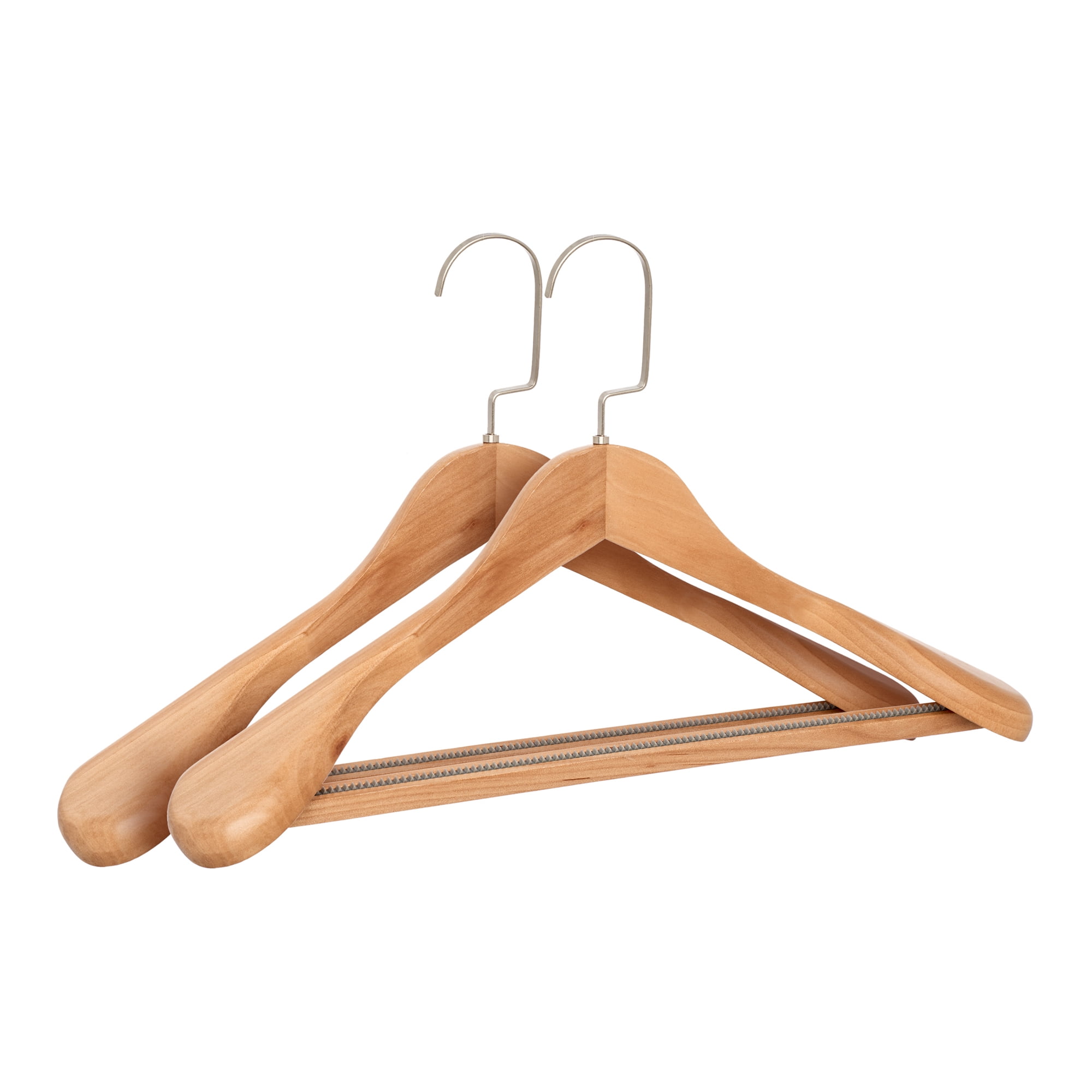 Unique Bargains 2 Pcs Wood Non-Slip Hangers with Clips for Clothing and Pants Apricot