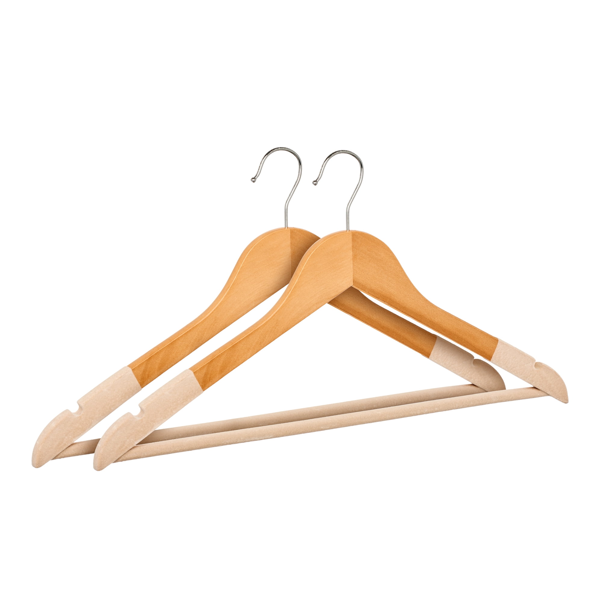Unique Bargains 2 Pcs Wood Non-Slip Hangers with Clips for Clothing and Pants Beige
