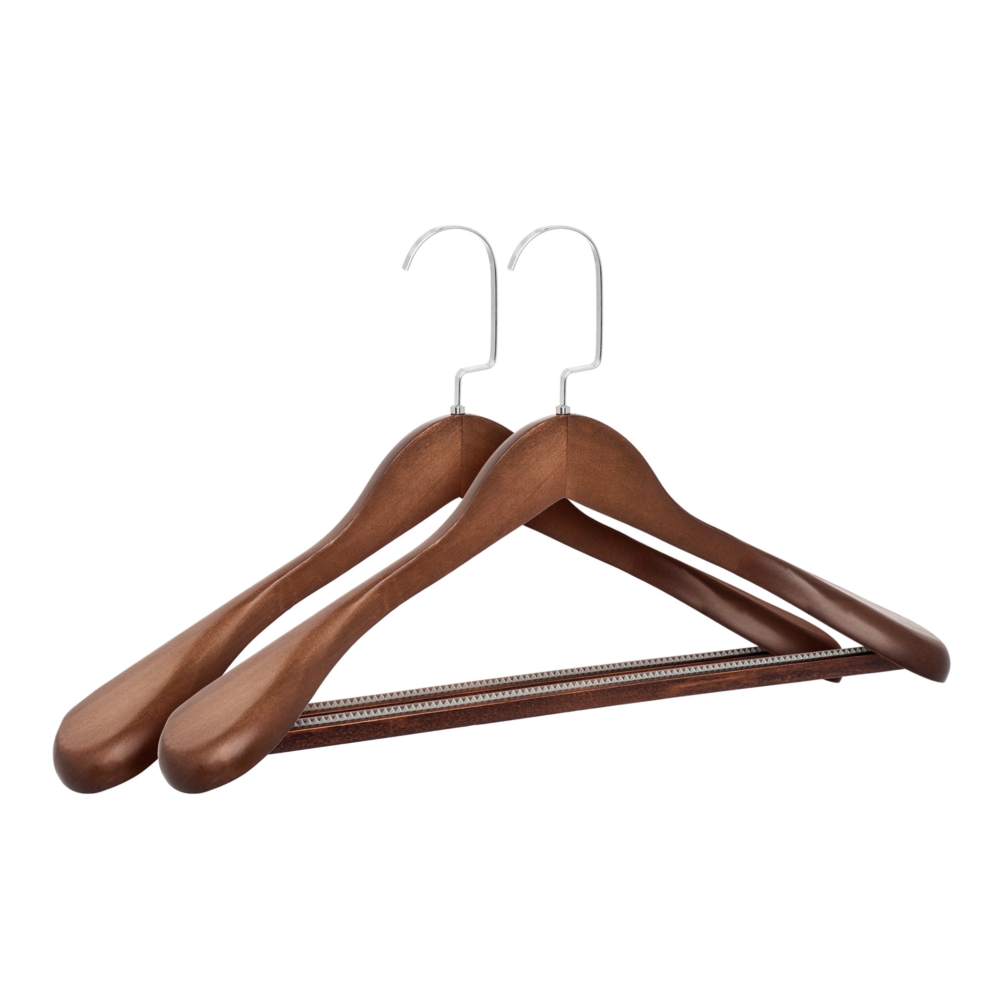 Unique Bargains 2 Pcs Wood Non-Slip Hangers with Clips for Clothing and Pants Dark Brown