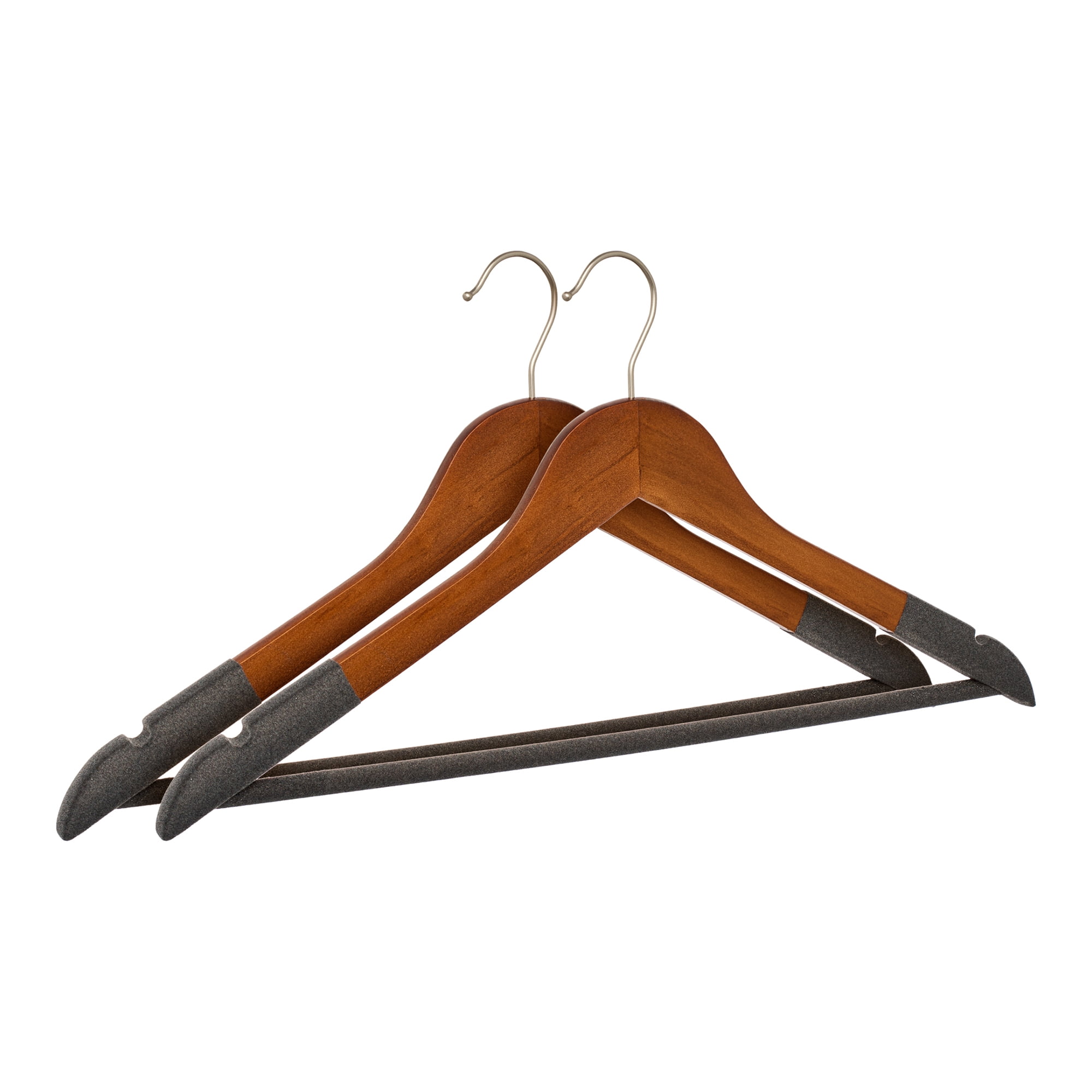 Unique Bargains 2 Pcs Wood Non-Slip Hangers with Clips for Clothing and Pants Gray