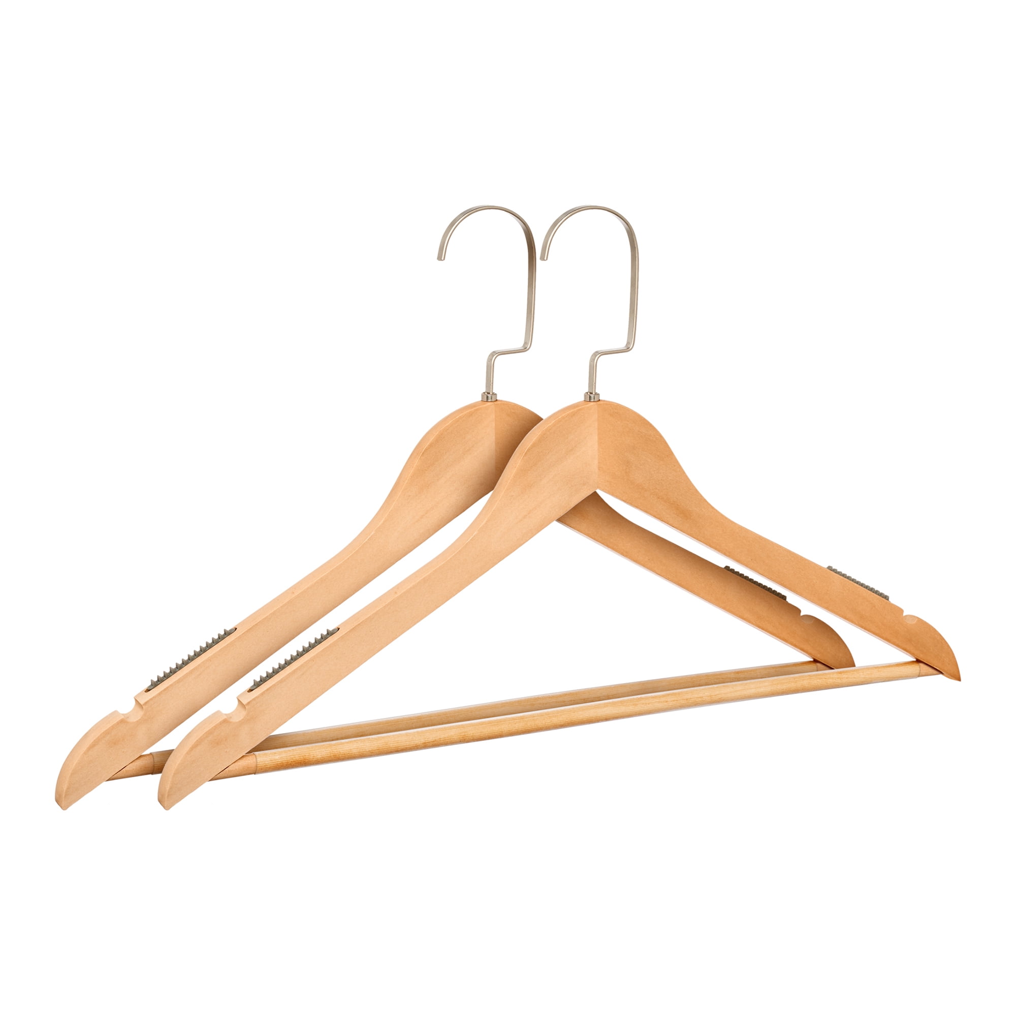 Unique Bargains 2 Pcs Wood Non-Slip Hangers with Clips for Clothing and Pants Natural