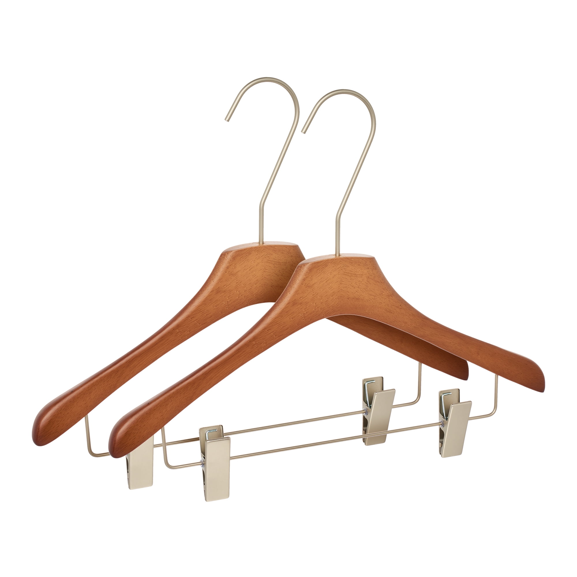 Unique Bargains 2 Pcs Wood Non-Slip Space Saving Hangers for Clothing Natural 15.7inch