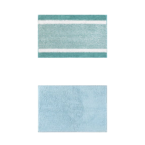 Unique Bargains 2 Pcs Room Rug Mat Plush Shaggy Carpet Blue/Green 20" x 32"