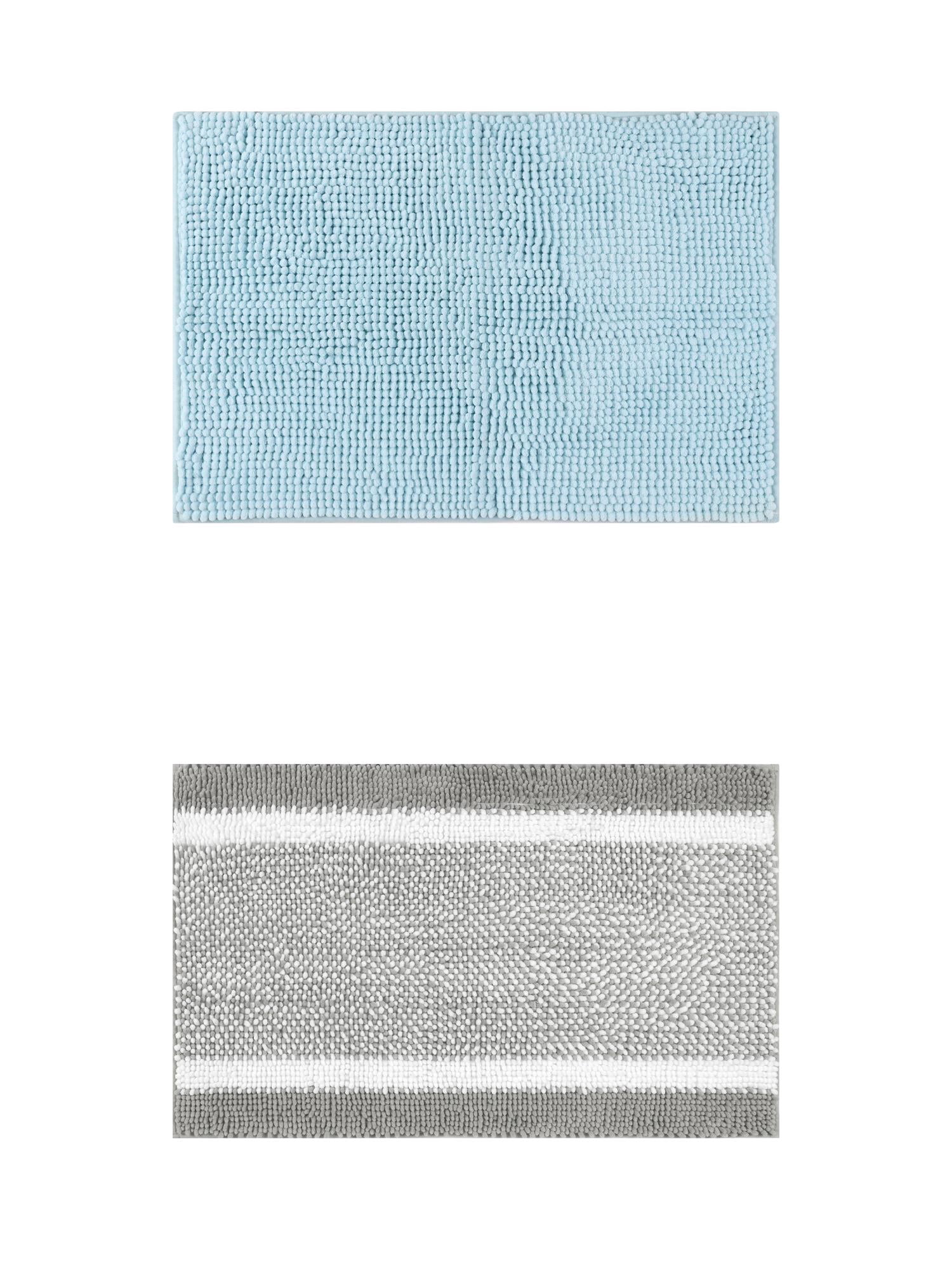 Unique Bargains 2 Pcs Room Rug Mat Plush Shaggy Carpet Blue/Grey 20" x 32"