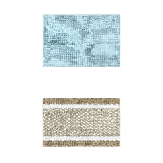 Unique Bargains 2 Pcs Room Rug Mat Plush Shaggy Carpet Blue/Khaki 20" x 32"