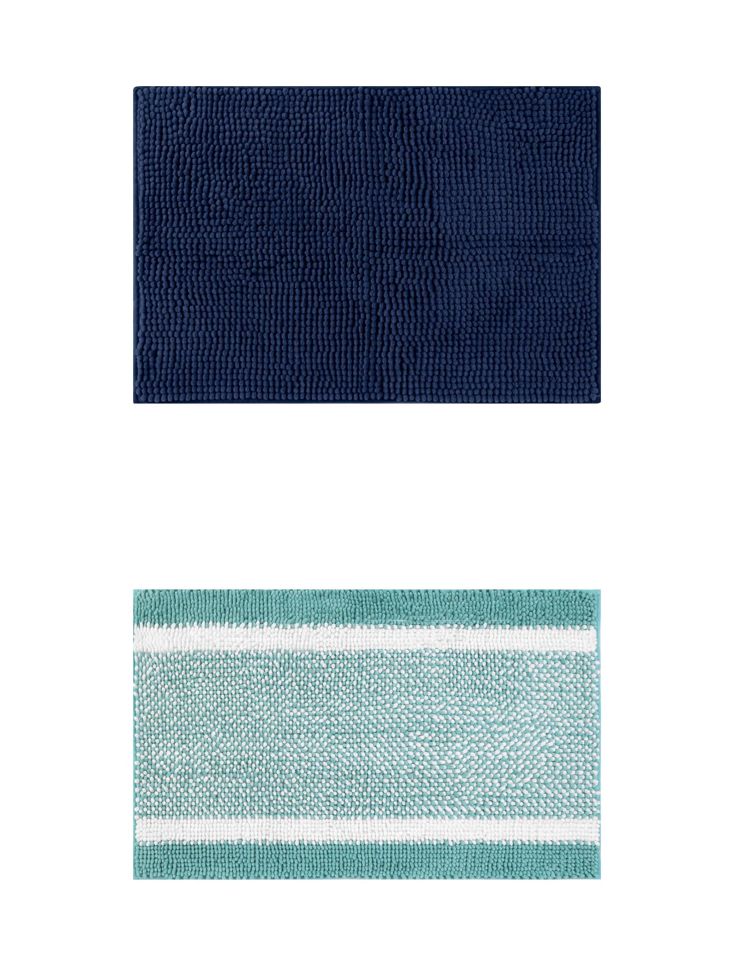 Unique Bargains 2 Pcs Room Rug Mat Plush Shaggy Carpet Green/Dark Blue 16" x 24"