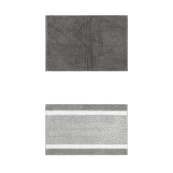 Unique Bargains 2 Pcs Room Rug Mat Plush Shaggy Carpet Grey 16" x 24"