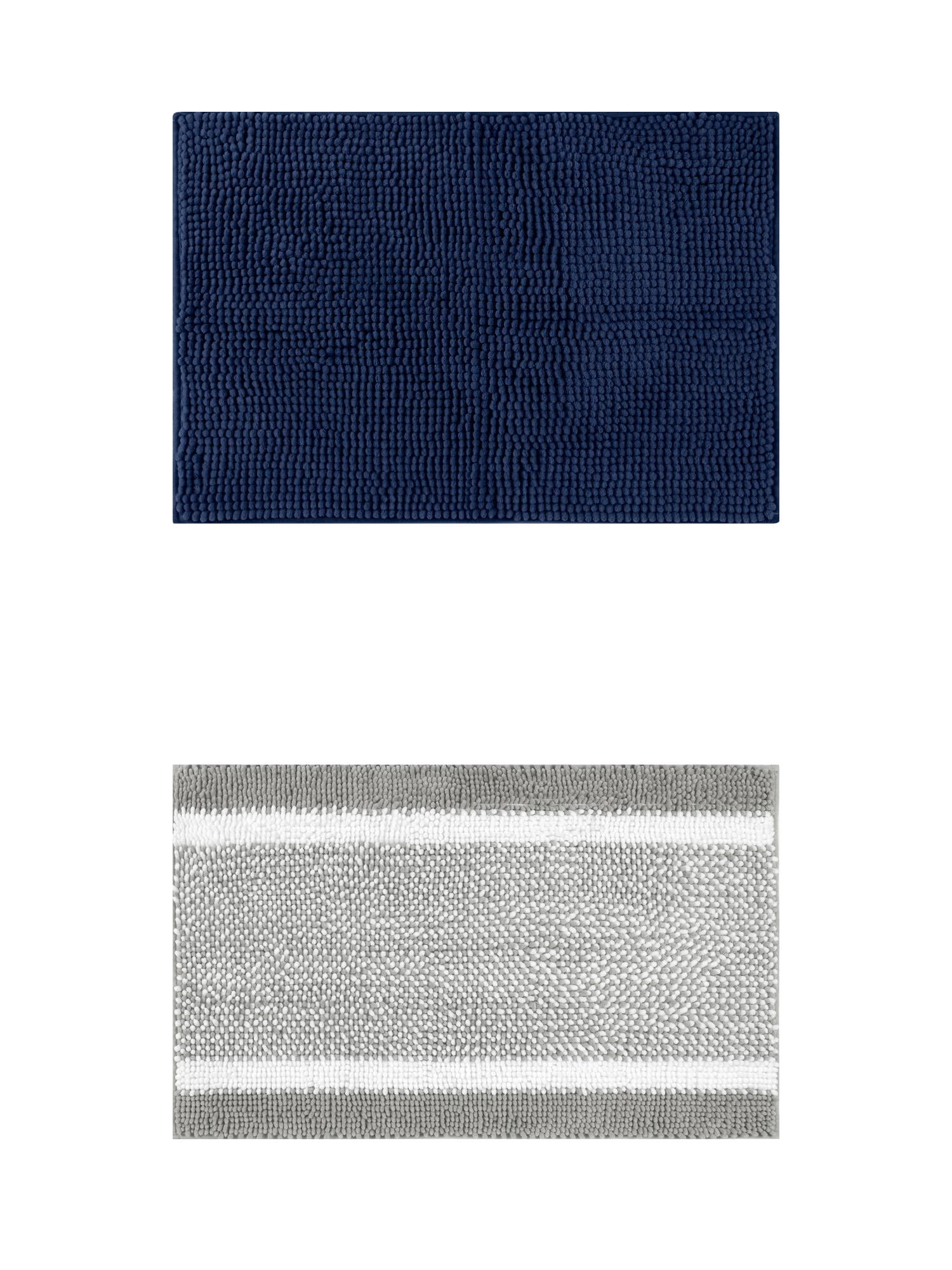Unique Bargains 2 Pcs Room Rug Mat Plush Shaggy Carpet Grey/Dark Blue 16" x 24"