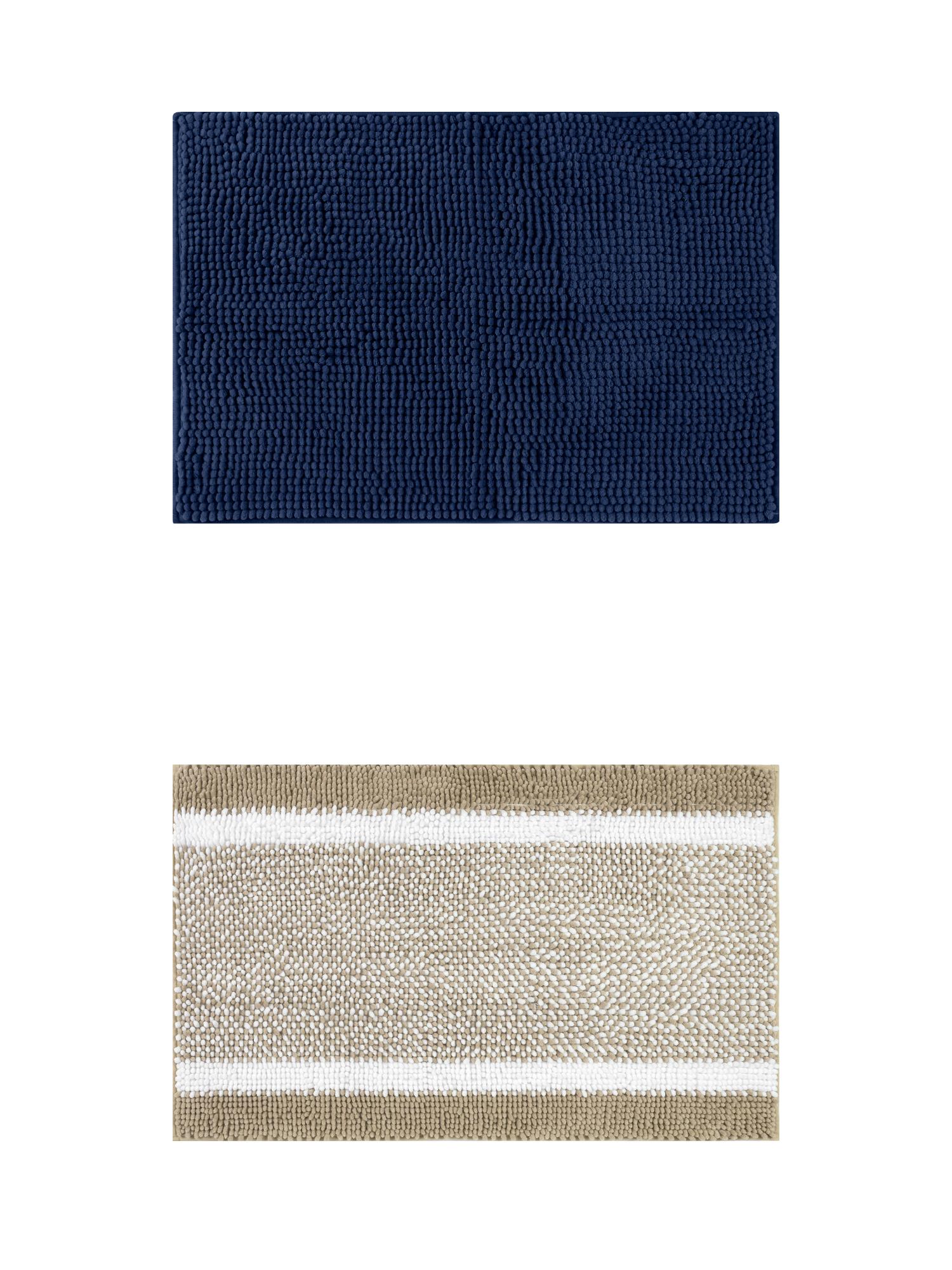 Unique Bargains 2 Pcs Room Rug Mat Plush Shaggy Carpet Khaki/Dark Blue 20" x 32"