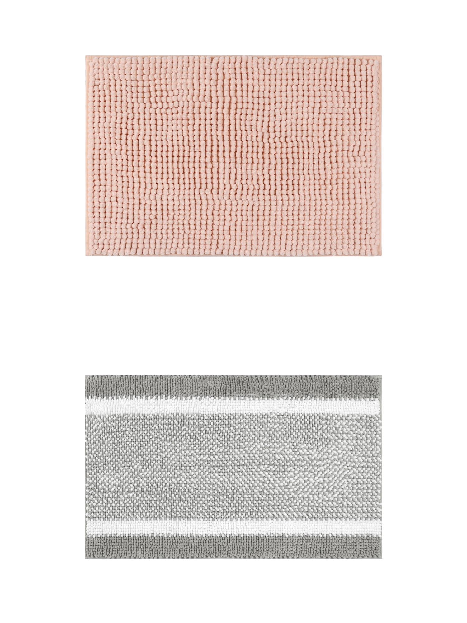 Unique Bargains 2 Pcs Room Rug Mat Plush Shaggy Carpet Pink/Grey 16" x 24"