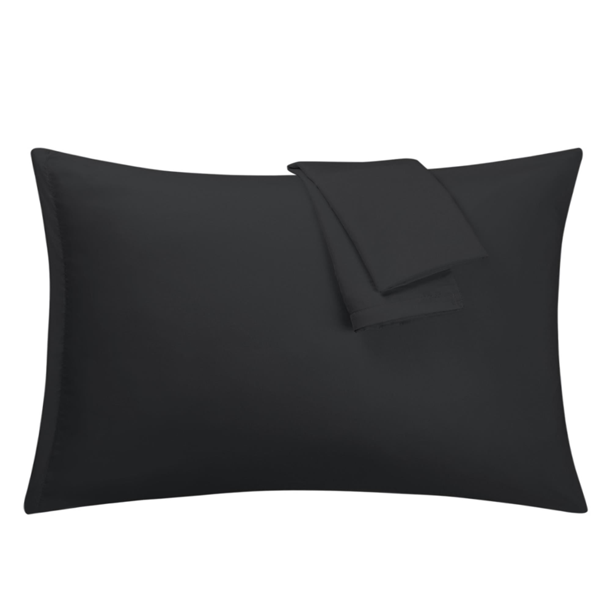 Unique Bargains 2-Piece 1800D Microfiber Solid Pillowcases Black King