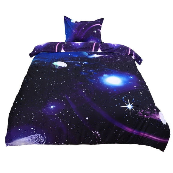 2 Piece 3D Galaxy Duvet Cover Bedding Set with Pillowcase Dark Purple Twin
