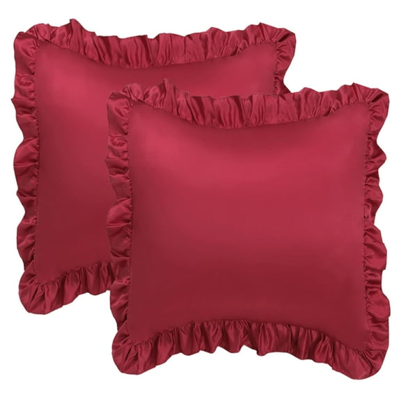 Unique Bargains 2-Piece Satin Ruffled Edge Pillowcases, Euro, Burgundy