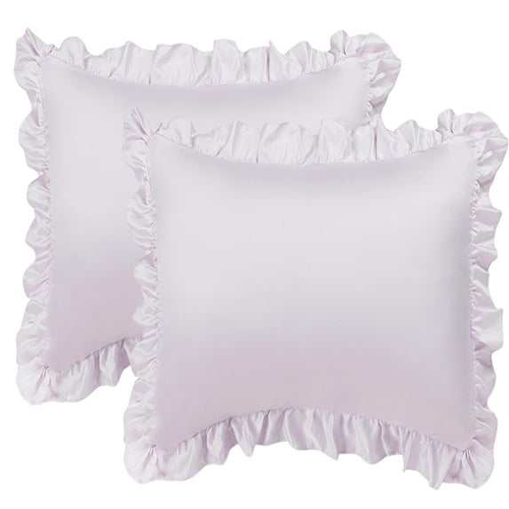 Unique Bargains 2-Piece Satin Ruffled Edge Pillowcases, Euro, Lavender Gray