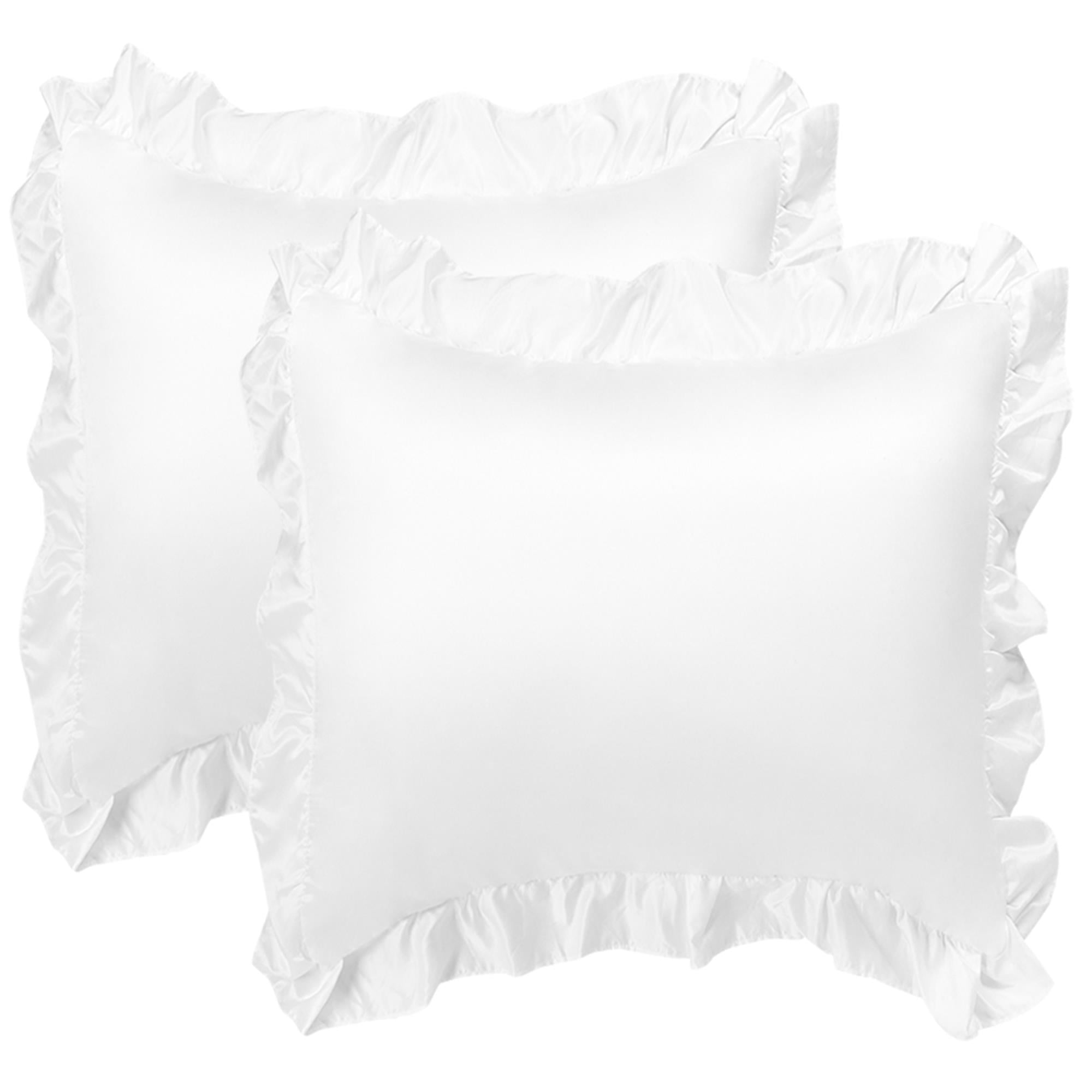 Unique Bargains 2Piece Satin Ruffled Edge Pillowcases, Euro, White