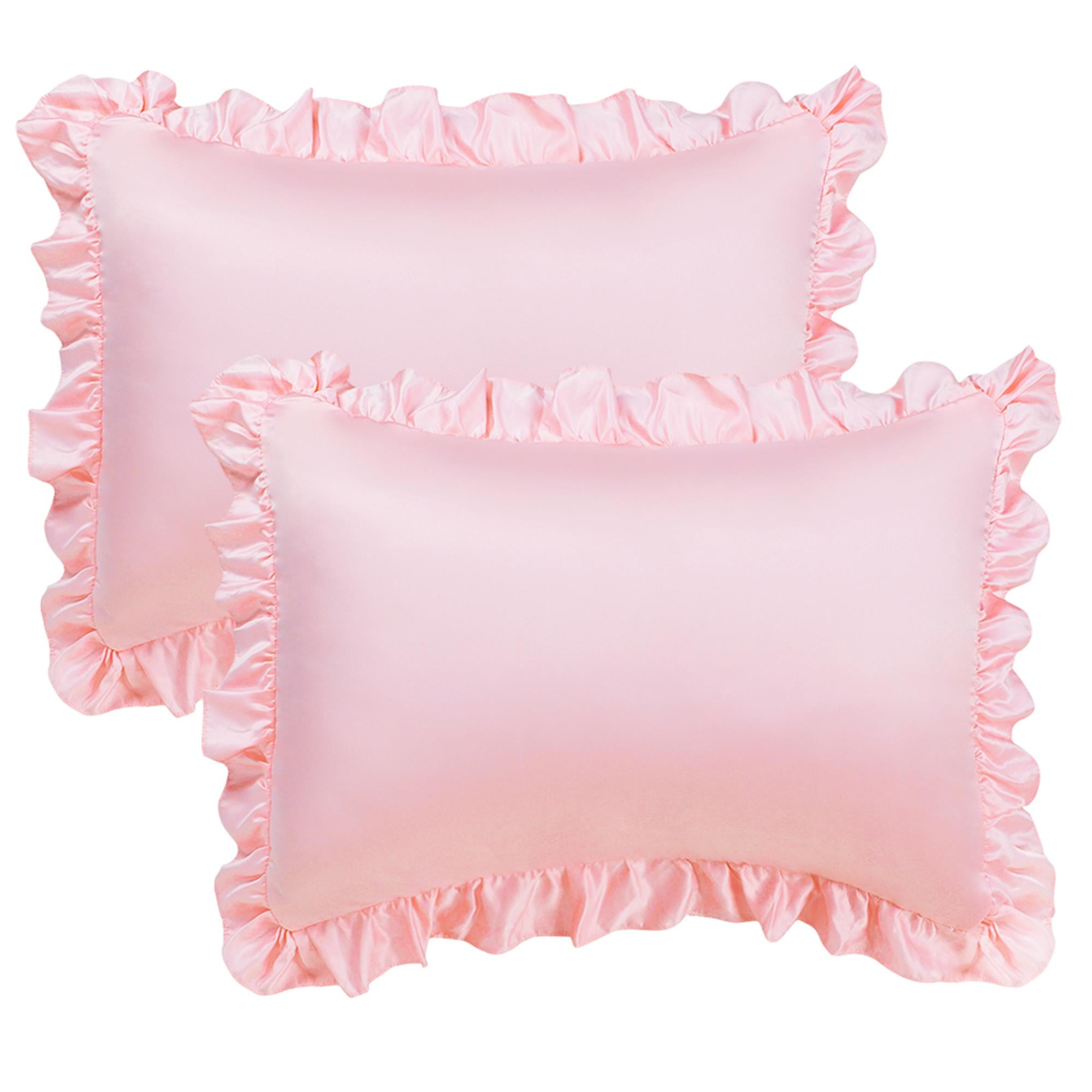 Unique Bargains 2-Piece Satin Ruffled Edge Pillowcases, King, Pink ...