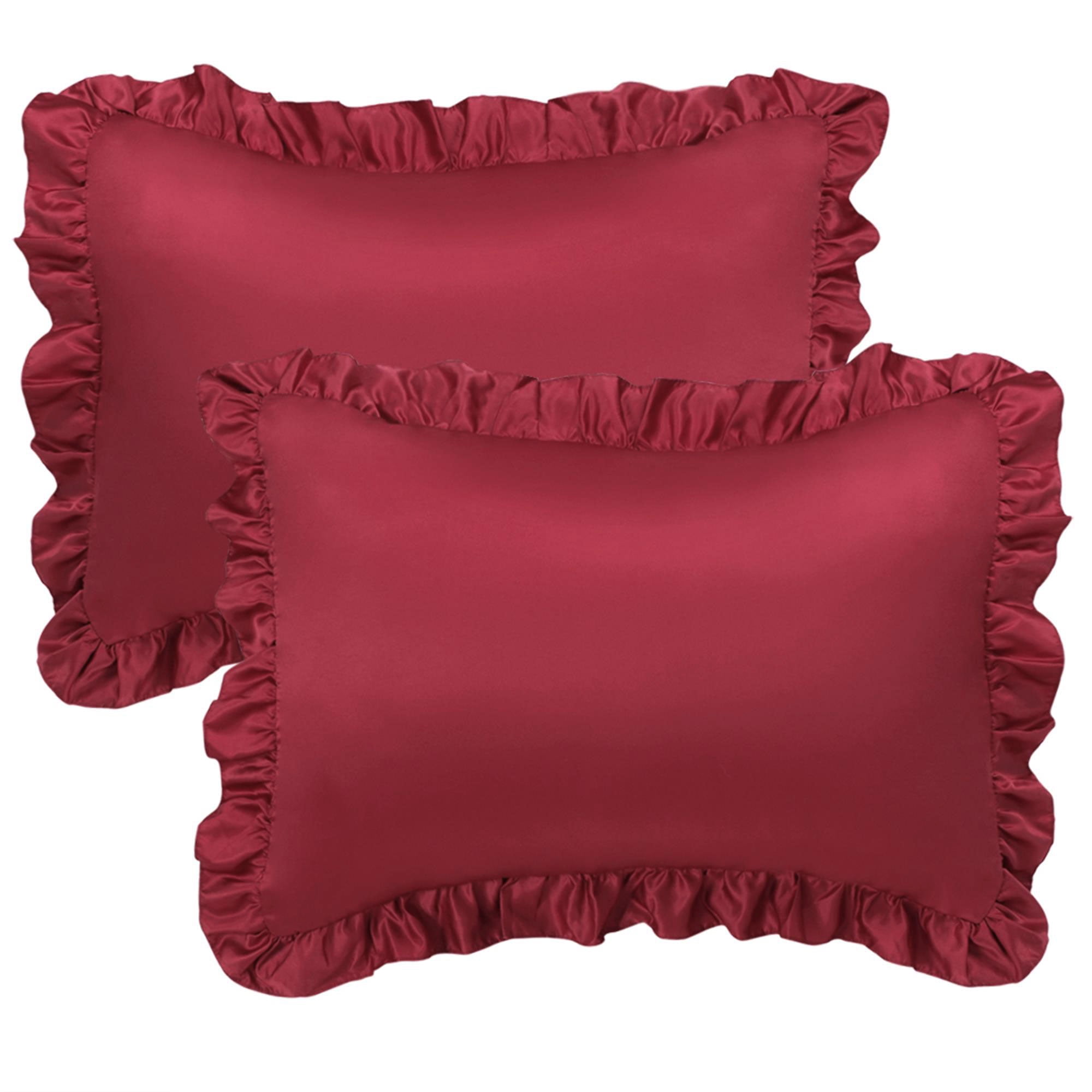 Unique Bargains 2Piece Satin Ruffled Edge Pillowcases, Standard