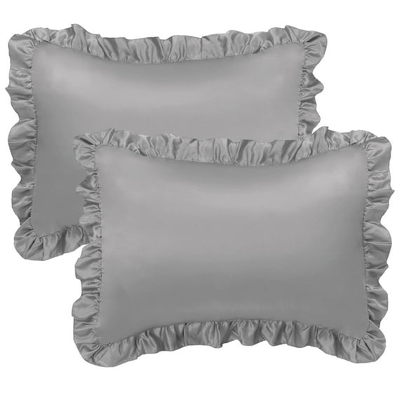 Unique Bargains 2-Piece Satin Ruffled Edge Pillowcases, Standard, Grey
